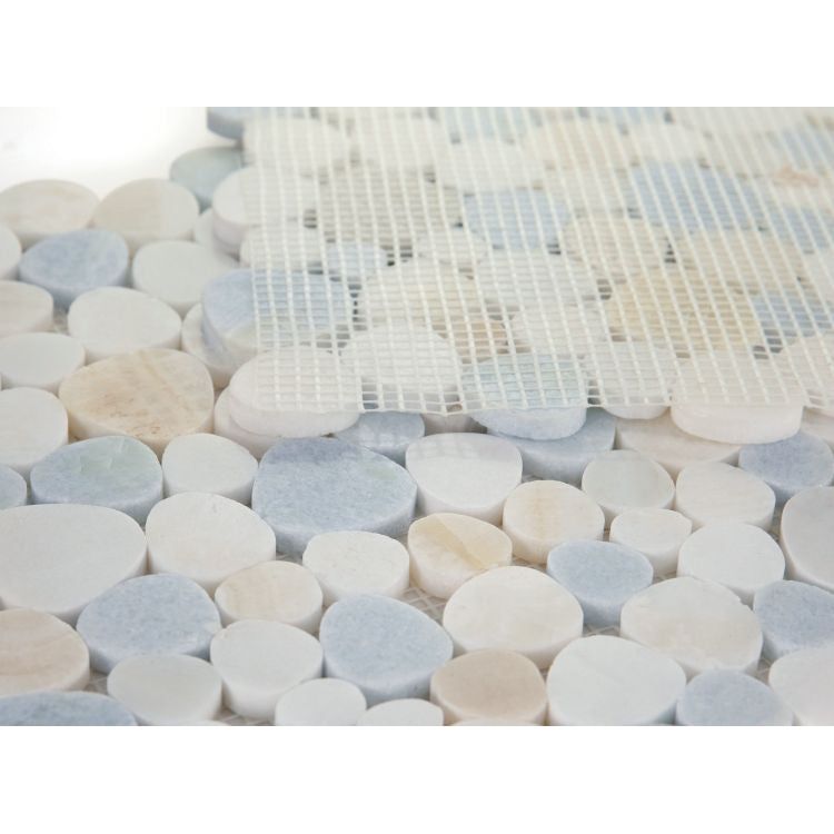 Thassos White + White Onyx Polished Pebble Mosaic 12x12 - Hey Tiles