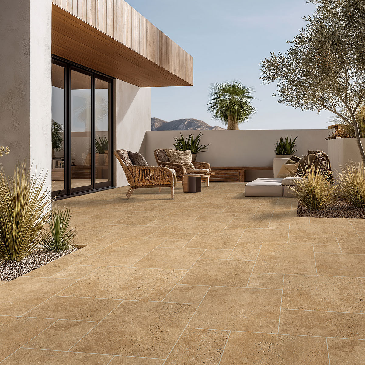 MSI Tuscany Beige 16" x 16" x 3 cm Tumbled Travertine Paver - lifestyle view 1