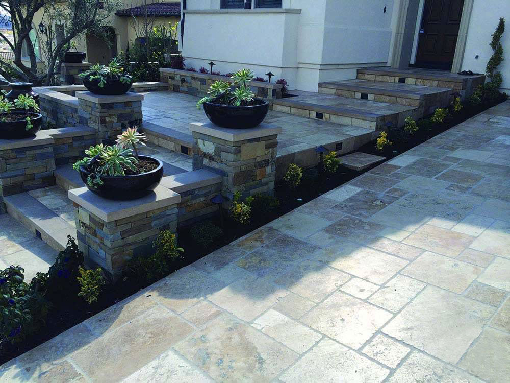 MSI Tuscany Porcini 6" x 6" x 3 cm Tumbled Travertine Paver - lifestyle view 1