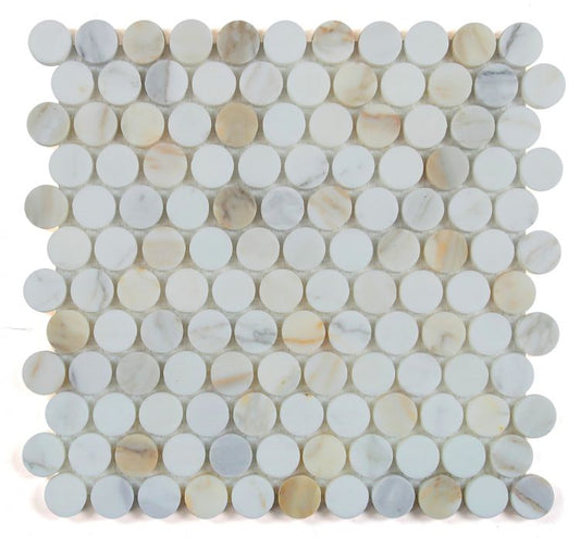 Penny Marble Calacatta Honed 11 x 11.75 Mosaic Tile
