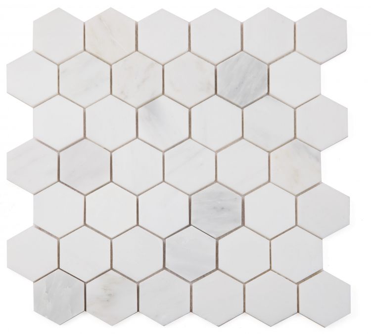 Hexagon Snow White Polished 2 x 2 11.75 x 12 Mosaic Tile