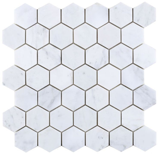 Hexagon Carrara Polished 2 x 2 12 x 12 Mosaic Tile