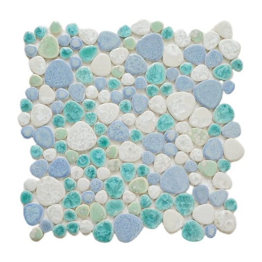 Growing Glass Sea Pebble  11.5 x 11.5 Mosaic Tile
