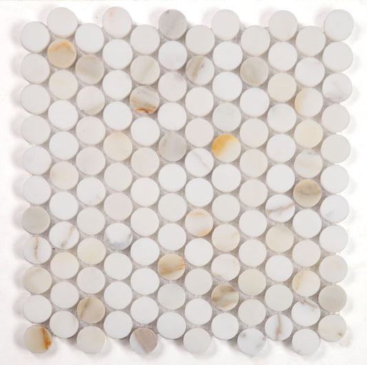 Penny Marble Calacatta Polished 11 x 11.75 Mosaic Tile