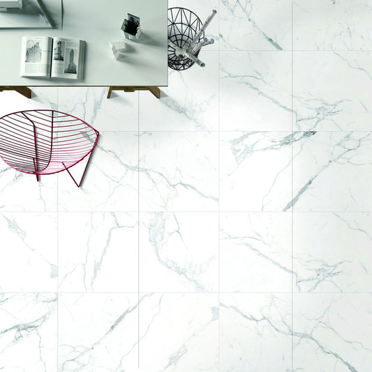 Malaysia Carrara Pre Matte 24 x 24 Marble Laminated Porcelain Tile
