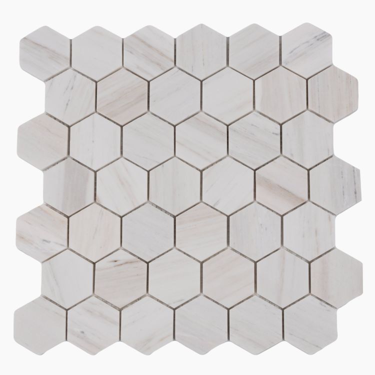 Hexagon Wooden White Honed 2 x 2 11.75 x 12 Mosaic Tile