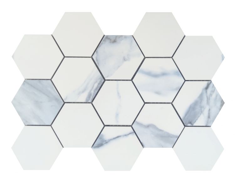 Calacatta Blue Matte Hexagon Mosaic 3 x 3 9 x 12 Porcelain Mosaic