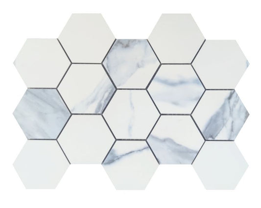 Calacatta Blue Matte Hexagon Mosaic 3 x 3 9 x 12 Porcelain Mosaic