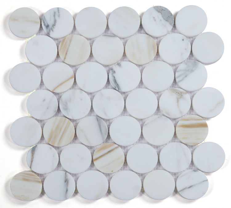 Penny Marble Large Calacatta Honed 2 x 2 11.75 x 12 Mosaic Tile