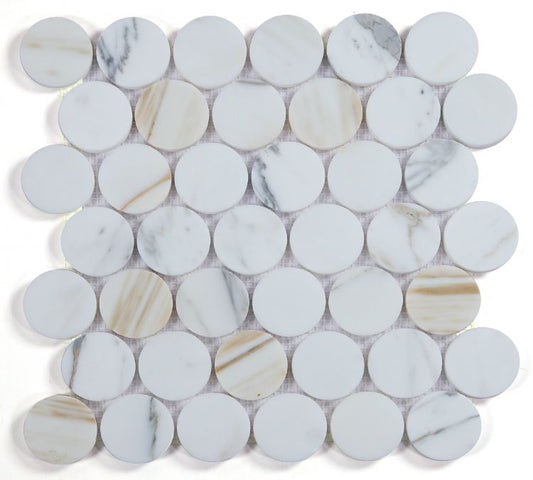Penny Marble Large Calacatta Honed 2 x 2 11.75 x 12 Mosaic Tile