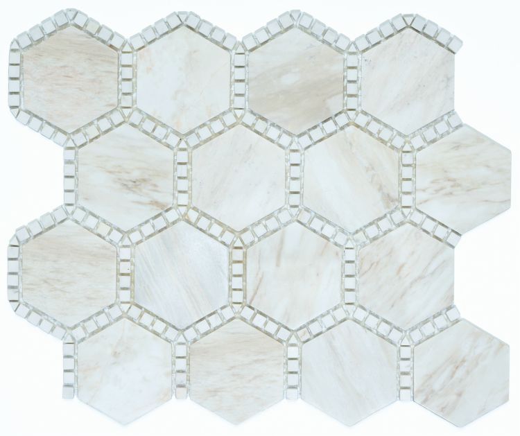 Hexagon Deco Wooden White Honed 10.75 x 12.5 Mosaic Tile