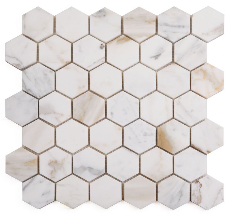 Hexagon Calacatta Gold Polished 2 x 2 11.75 x 12 Mosaic Tile