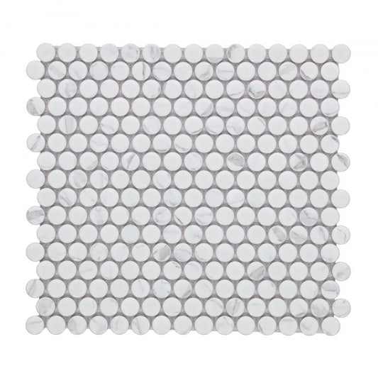 Penny Round Statuario Matte 11.5 x 12.25 Mosaic Tile