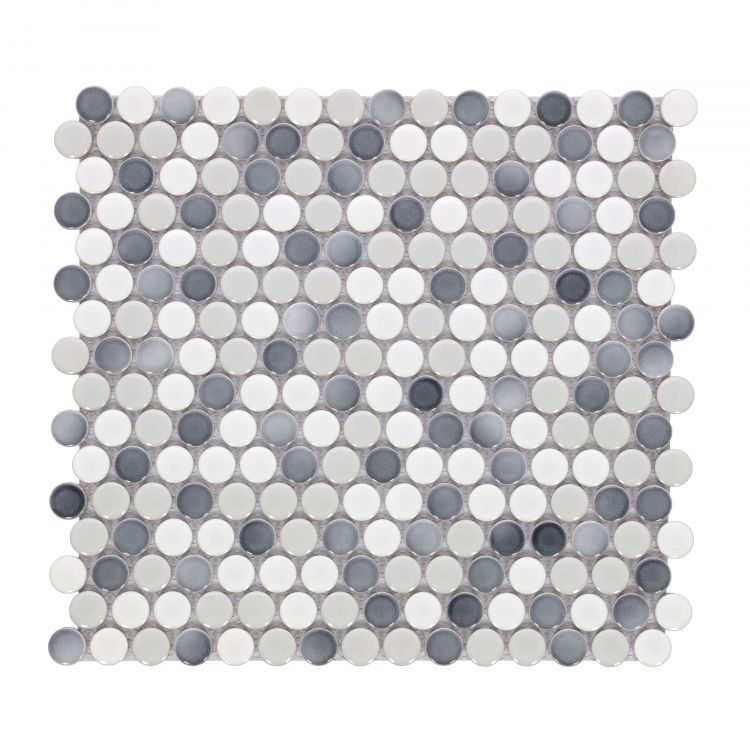Penny Round Mixed Grey Glossy 11.5 x 12.25 Mosaic Tile