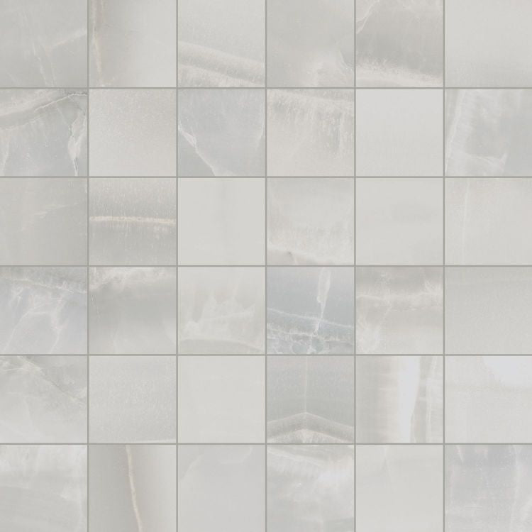Akoya Silver Matte Mosaic 2 x 2 12 x 12 Italian Porcelain Mosaic