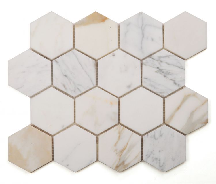 Hexagon Calacatta Gold Honed 3 x 3 10 x 11.5 Mosaic Tile