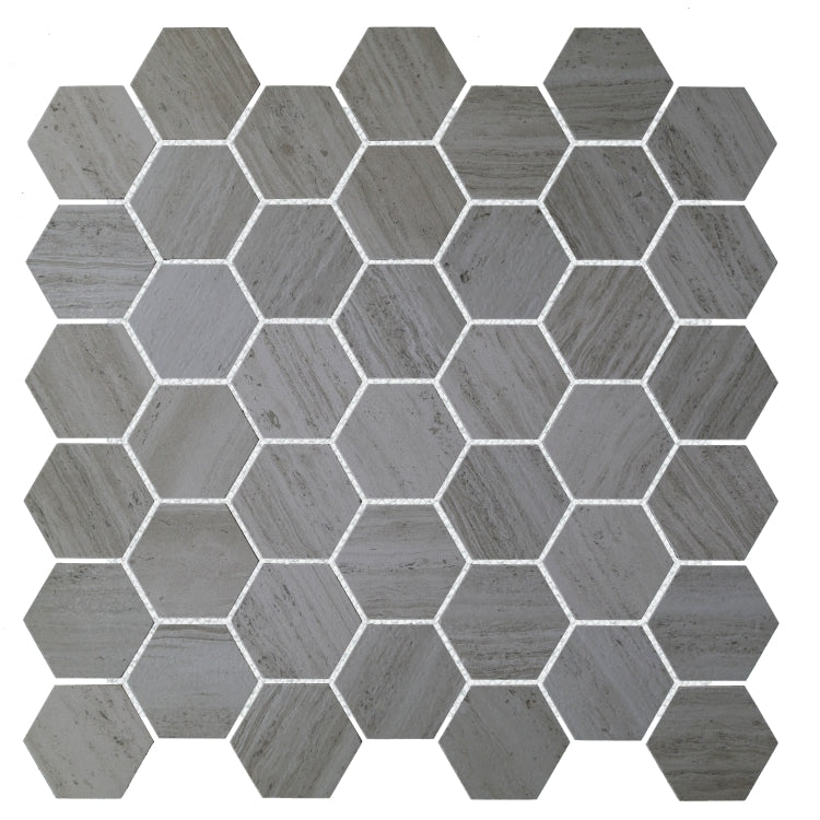 Malaysia River Grey 2 x 2 Hexagon Mosaic 12 x 12 Porcelain Mosaic
