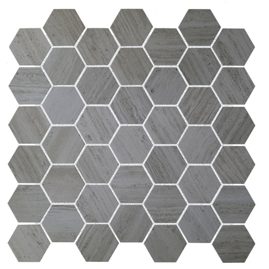 Malaysia River Grey 2 x 2 Hexagon Mosaic 12 x 12 Porcelain Mosaic