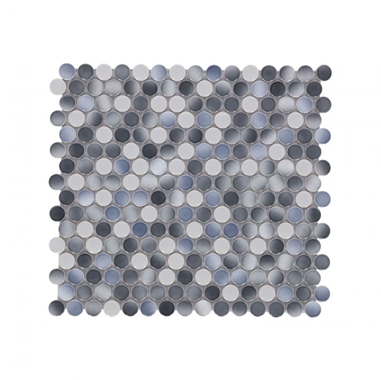 Penny Round Gradient Grey Glossy 11.5 x 12.25 Mosaic Tile