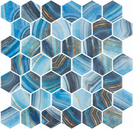 Vanguard Hex XL Onyx Blue 11.25 x 11.25 Mosaic Tile