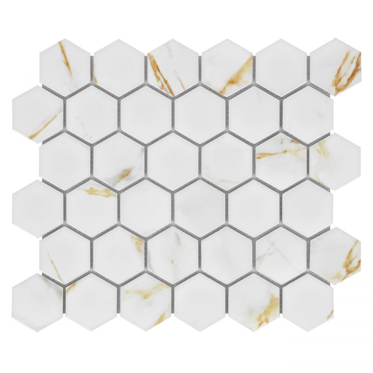 Hulu Hexagon Calacatta Matte 2 x 2 11 x 12.75 Mosaic Tile