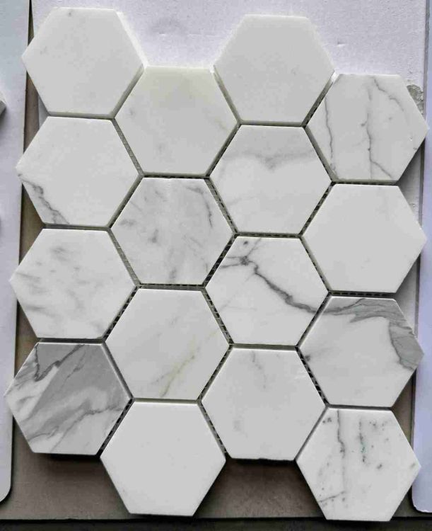 Hexagon Calacatta White Honed 3 x 3 10 x 11.5 Mosaic Tile