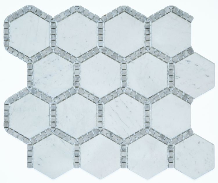 Hexagon Deco Milky White Honed 10.75 x 12.5 Mosaic Tile