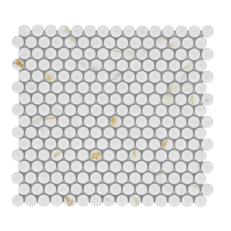 Penny Round Calacatta Matte (Porcelain) 11.5 x 12.25 Mosaic Tile
