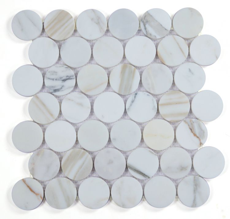 Penny Marble Large Calacatta Polished 2 x 2 11.75 x 12 Mosaic Tile
