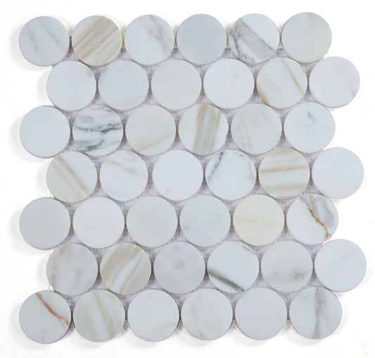 Penny Marble Large Calacatta Polished 2 x 2 11.75 x 12 Mosaic Tile