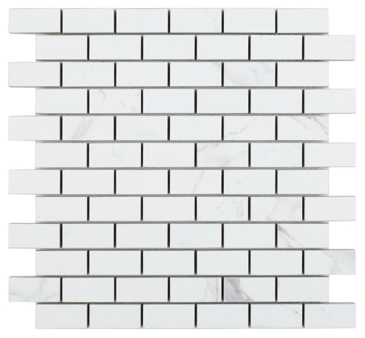 Malaysia Carrara Pre Polished Brick Mosaic 12 x 12 Marble Laminated Porcelain Tile