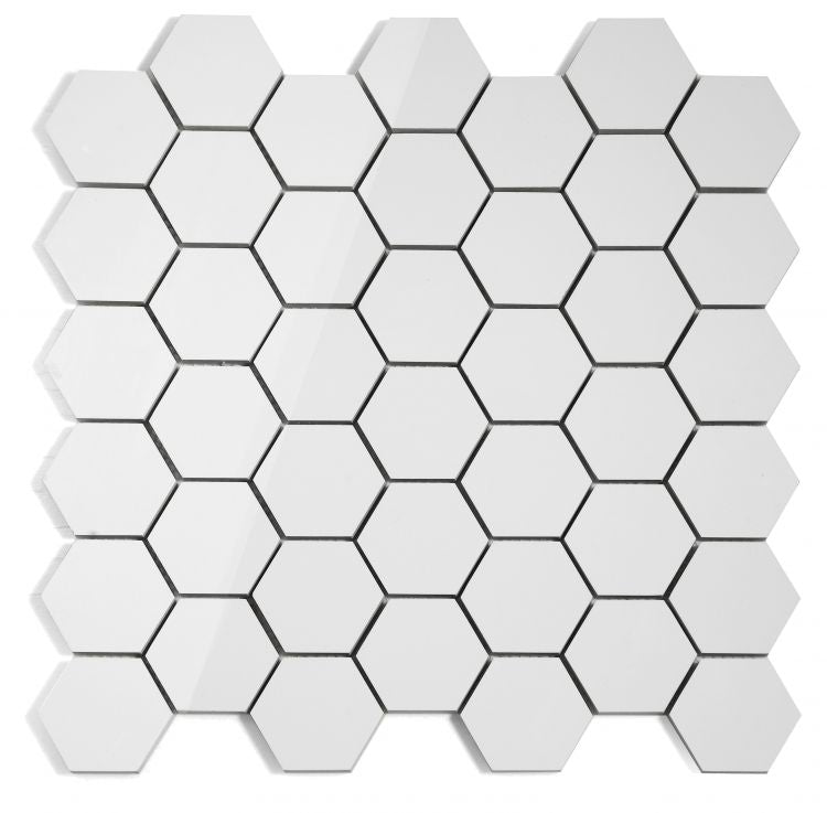 Malaysia Roy White Polished Hexagon 2 x 2 12 x 12 Marble Laminated Porcelain Tile