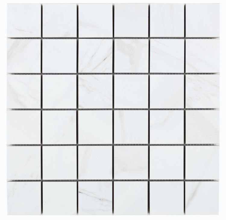 Volakas Premium Matte 2 x 2 Square Mosaic 12 x 12 Marble Laminated Porcelain Tile