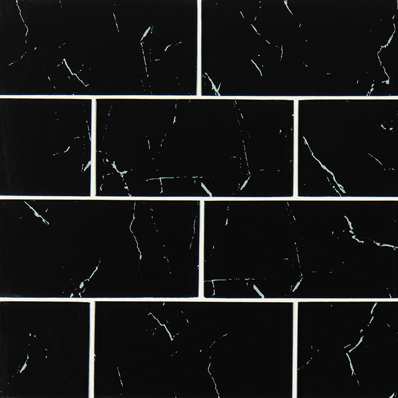 MSI Nero Marquina 3 x 6 Glass Tile