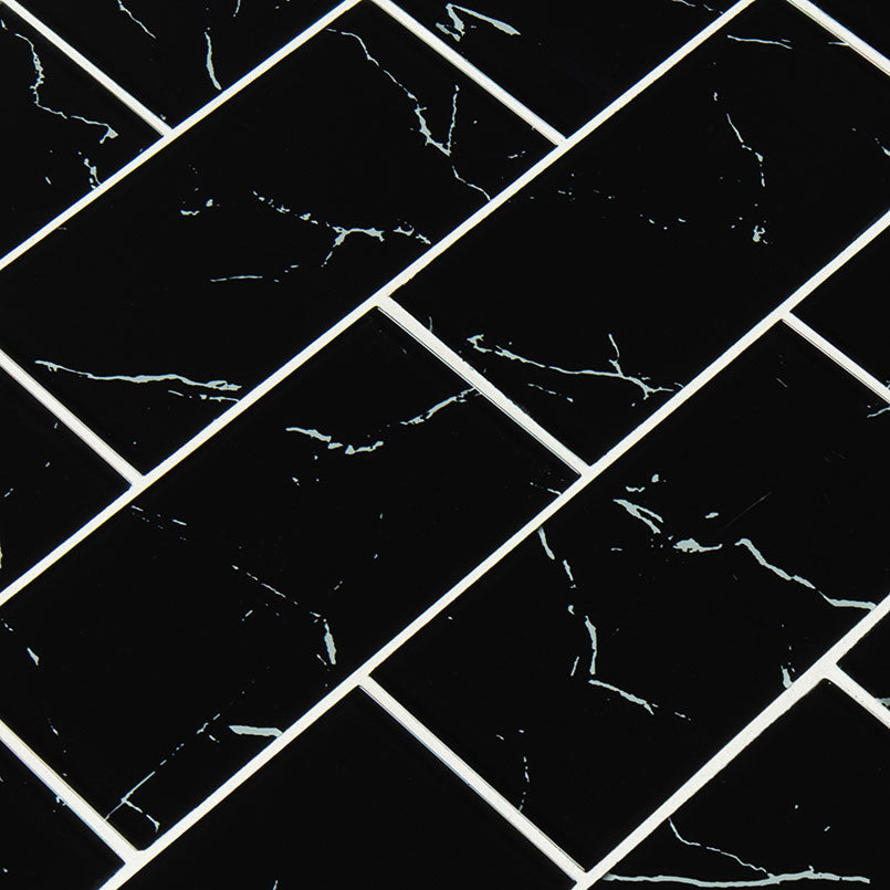 MSI Nero Marquina 3 x 6 Glass Tile - view 2