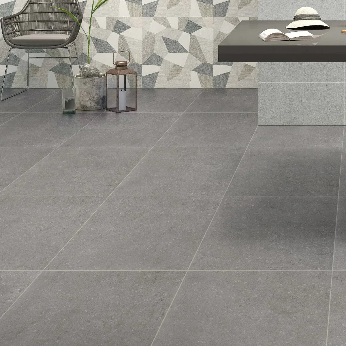 MSI Dimensions Gris installed porcelain tile floor