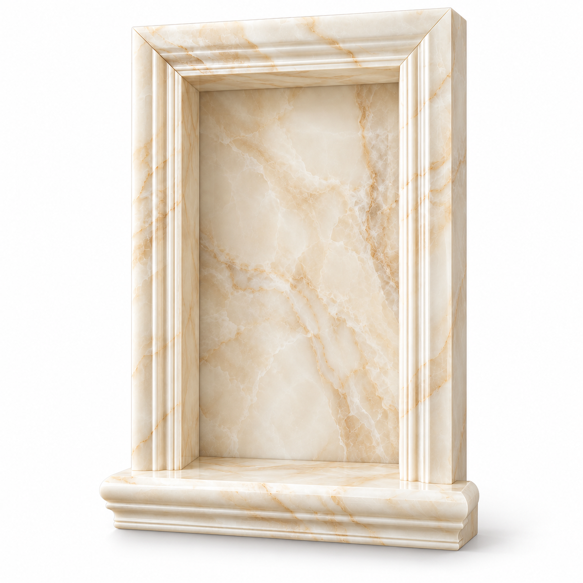 Vanilla White Onyx Shower Shampoo Niche – Large – white background studio view; AI-generated visualization