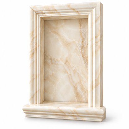 Vanilla White Onyx Shower Shampoo Niche – Large – white background studio view; AI-generated visualization