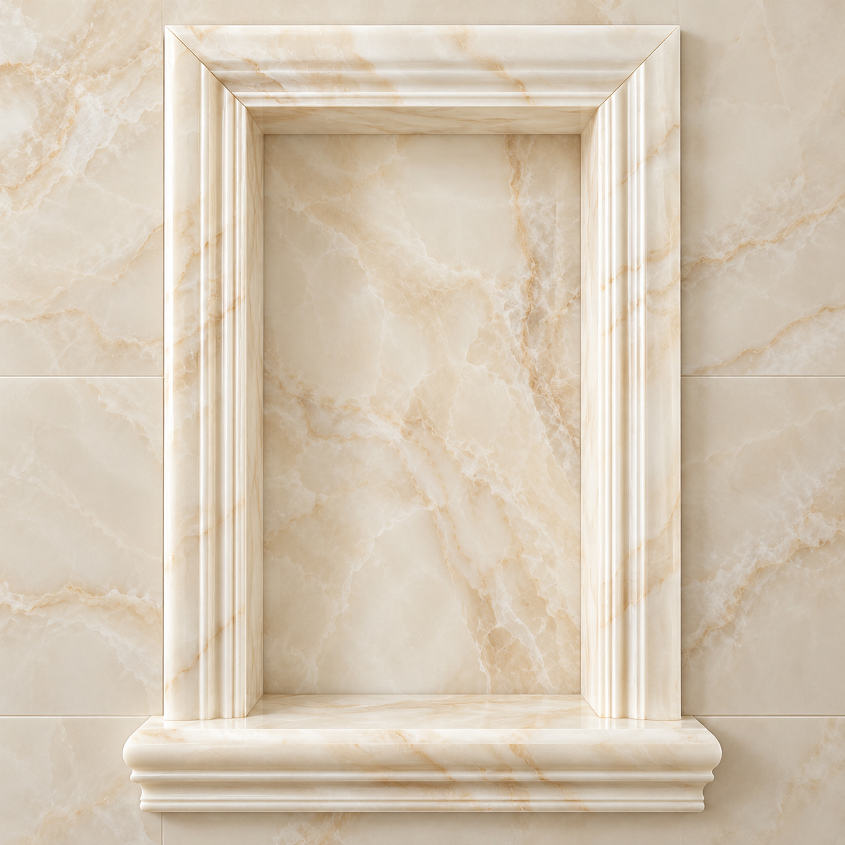 Vanilla White Onyx Shower Shampoo Niche – Large – AI-generated design visualization; natural stone varies