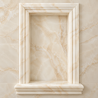 Vanilla White Onyx Shower Shampoo Niche – Large – AI-generated design visualization; natural stone varies