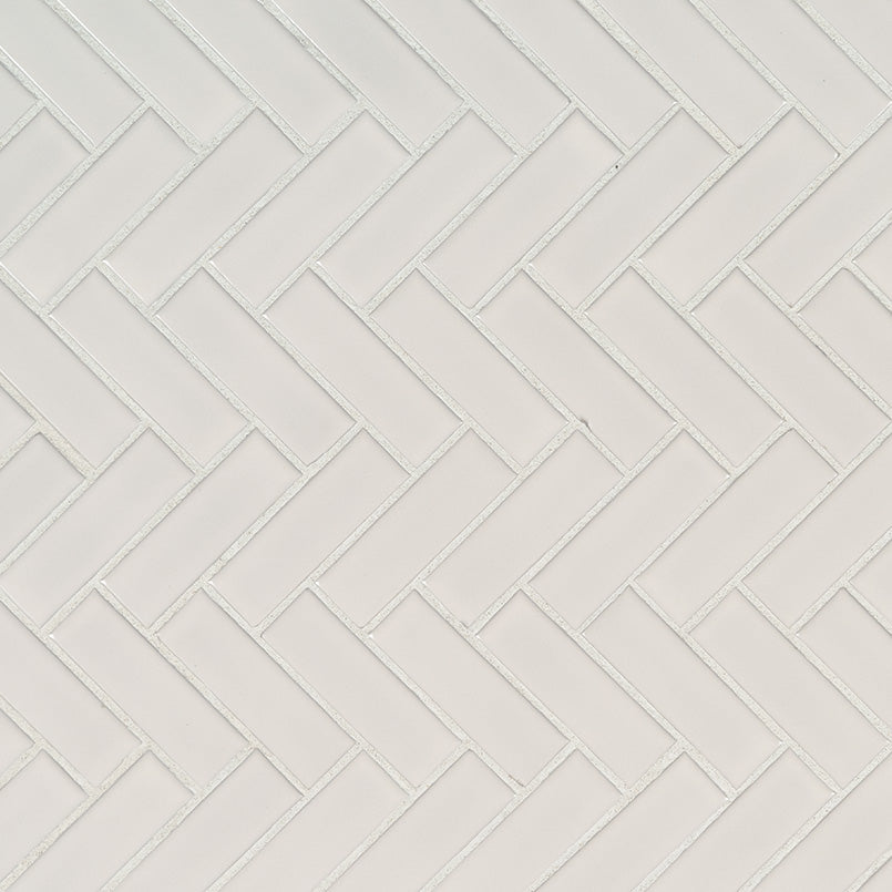 MSI White Glossy Herringbone mosaic detail