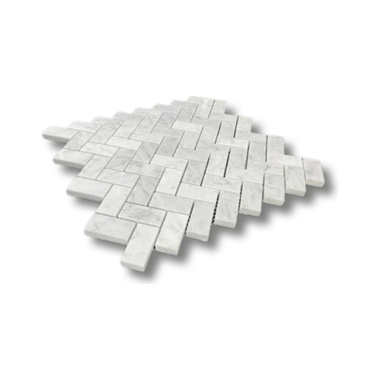 1 X 2 oriental White Herringbone Mosaic Tile - Hey Tiles