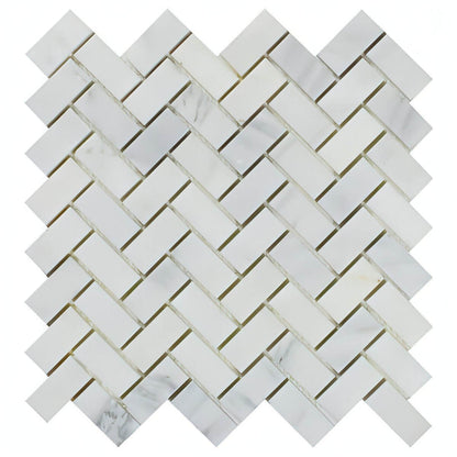 1 X 2 oriental White Herringbone Mosaic Tile - Hey Tiles