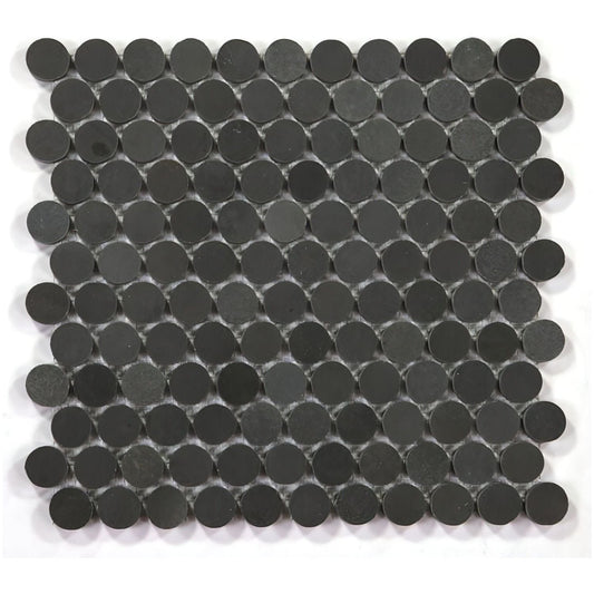 11 x 11.75 Black Basalt Penny Round - Hey Tiles