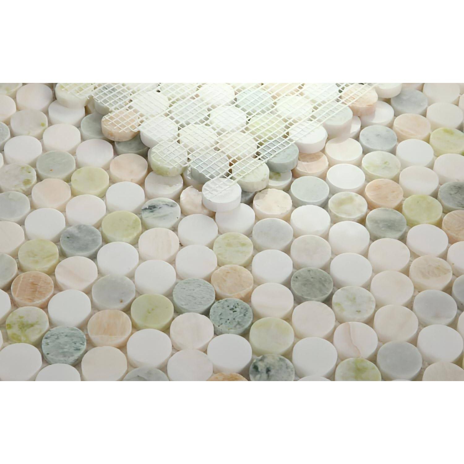 11 x 11.75 Green Onyx Penny Round - Hey Tiles