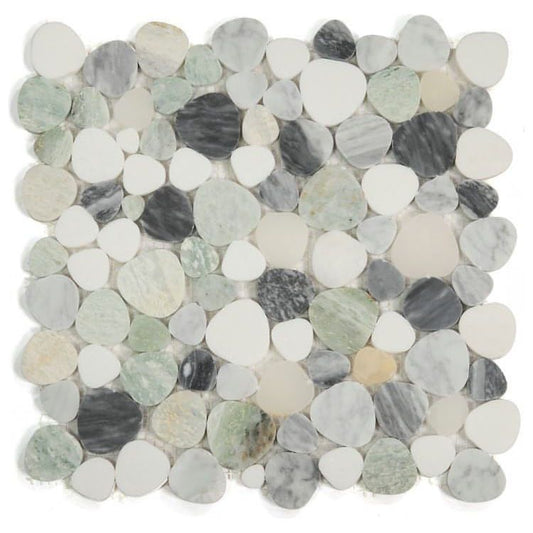 12 x 12, Thassos White + Green Onyx + Bardiglio Grey - Hey Tiles