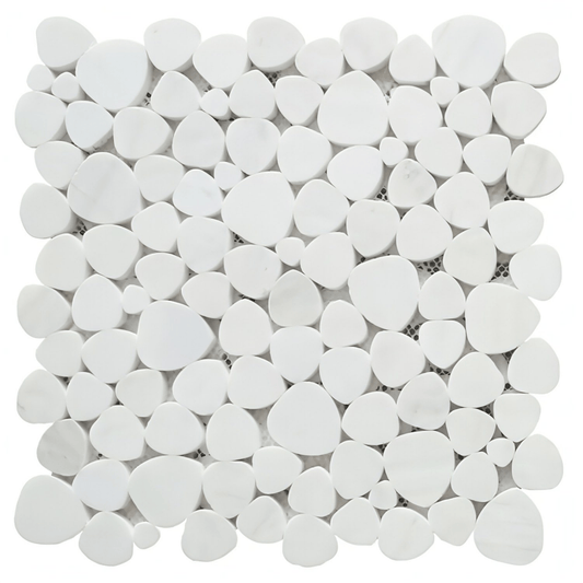 12x12 Bianco Dolomite Pebble Mosaic Honed - Hey Tiles