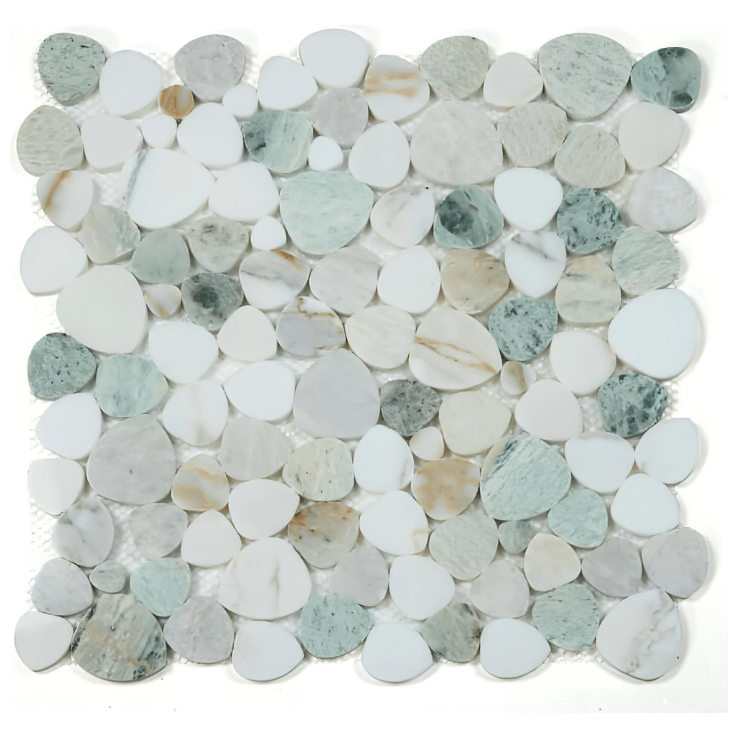 12x12 Green Onyx + Thassos White Spring Pebble Mosaic - Hey Tiles