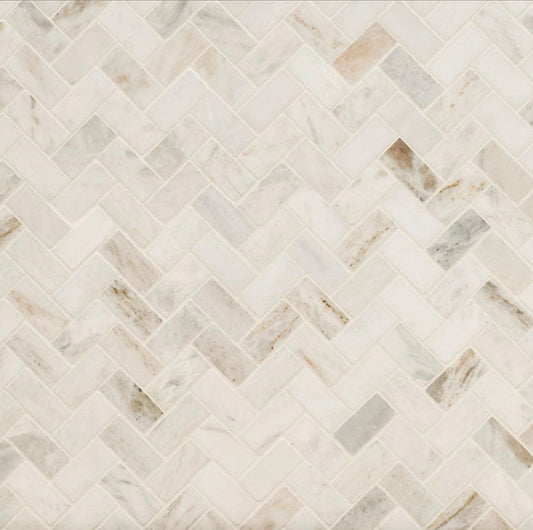 1X2 Arabescato Venato White Herringbone Honed Mosaic - Hey Tiles