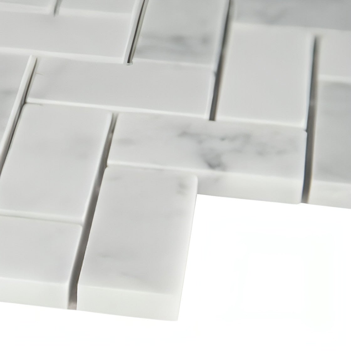 1x2 Carrara White Herringone Mosaic Tile - Hey Tiles